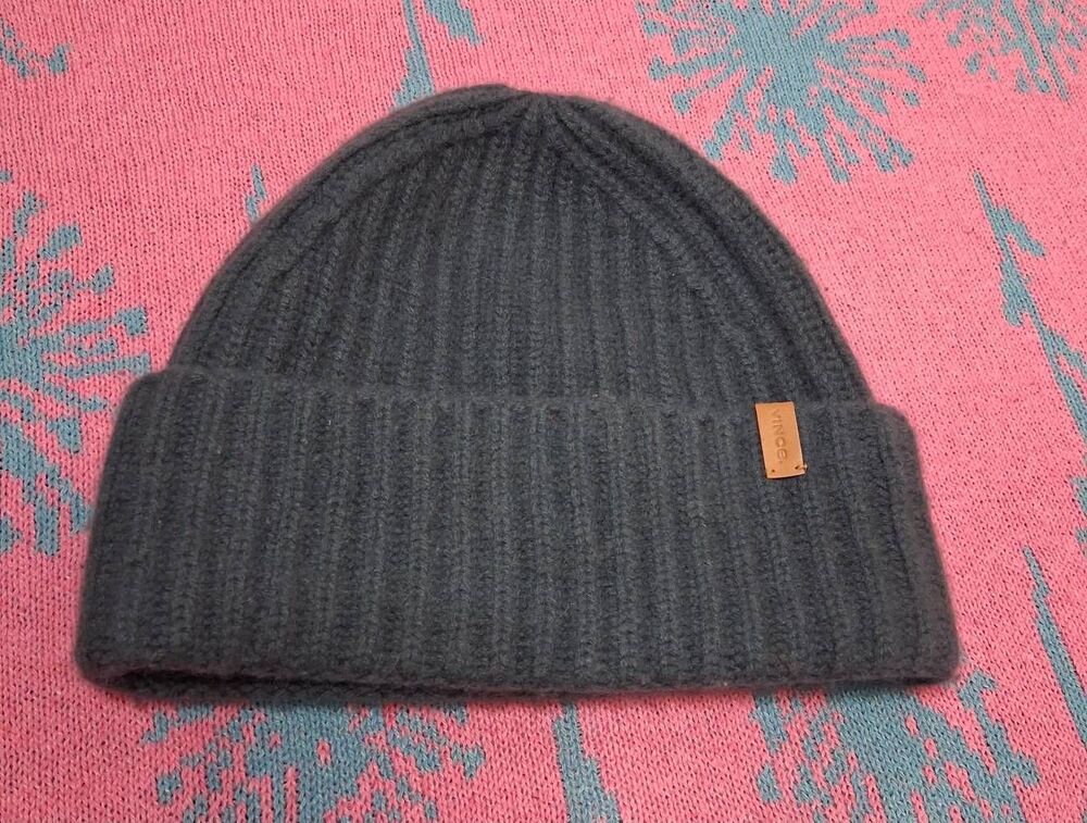 Vince mens 100% cashmere beanie hat gray